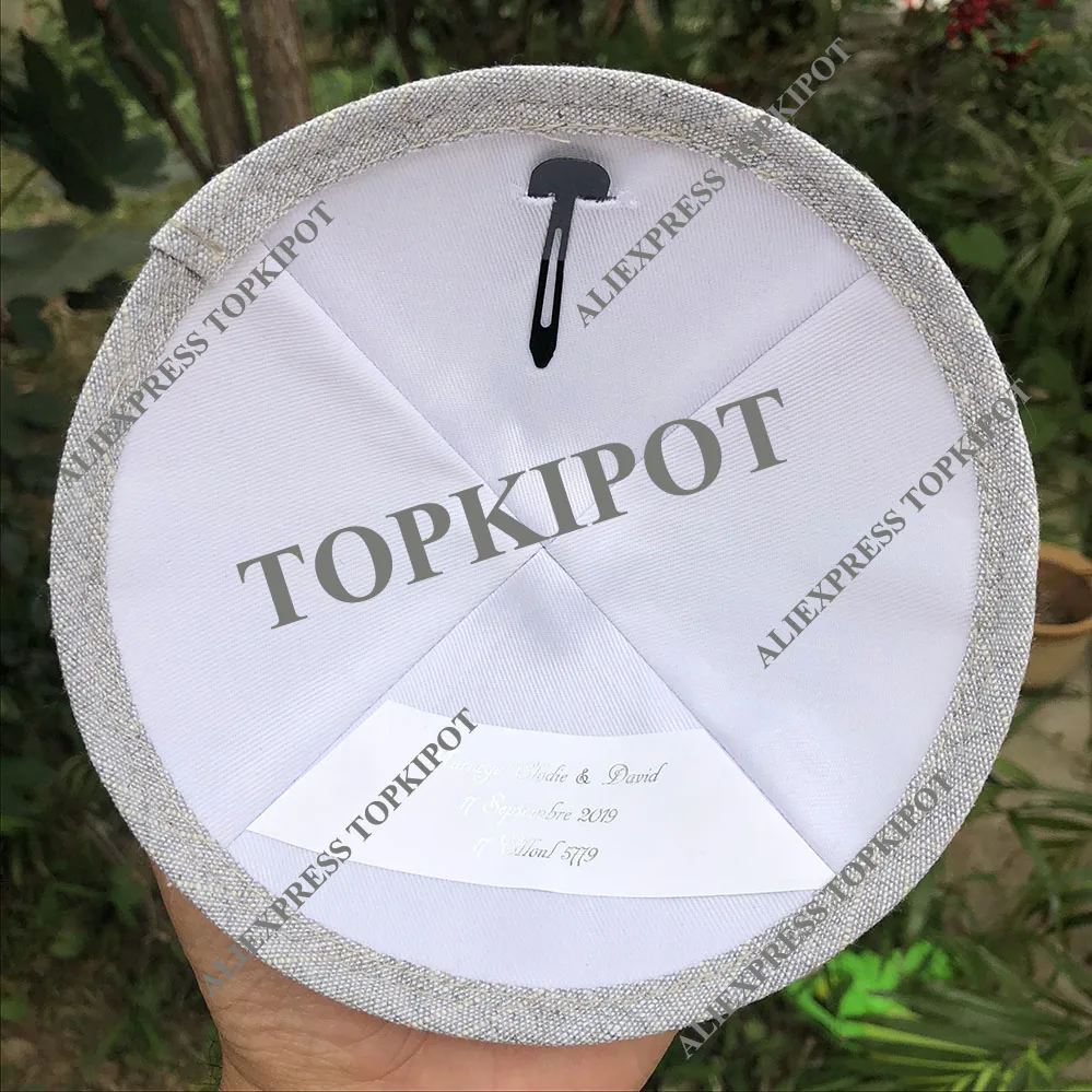 Светло-серая Тяжелая льняная kippah темно-серая вышивка