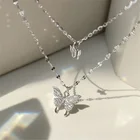 Женское Ожерелье серебряного цвета с блестящей бабочкой, изысканная двухслойная подвеска, цепочка до ключиц, Свадебная и вечерняя бижутерия, подарочное колье