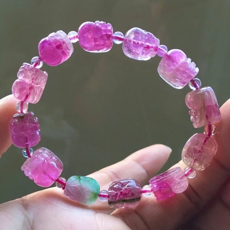 

Natural Red Tourmaline Carved Clear Flower Pi Xiu Beads Bracelet 8.5/13/8mm Women Men Crystal From Brazil CertificateAAAAA