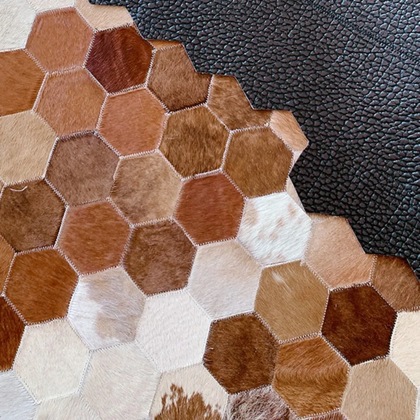 American style irregular shaped genuine cowhide skin fur patchwork rug real cows diamond plaid carpet villa | Дом и сад