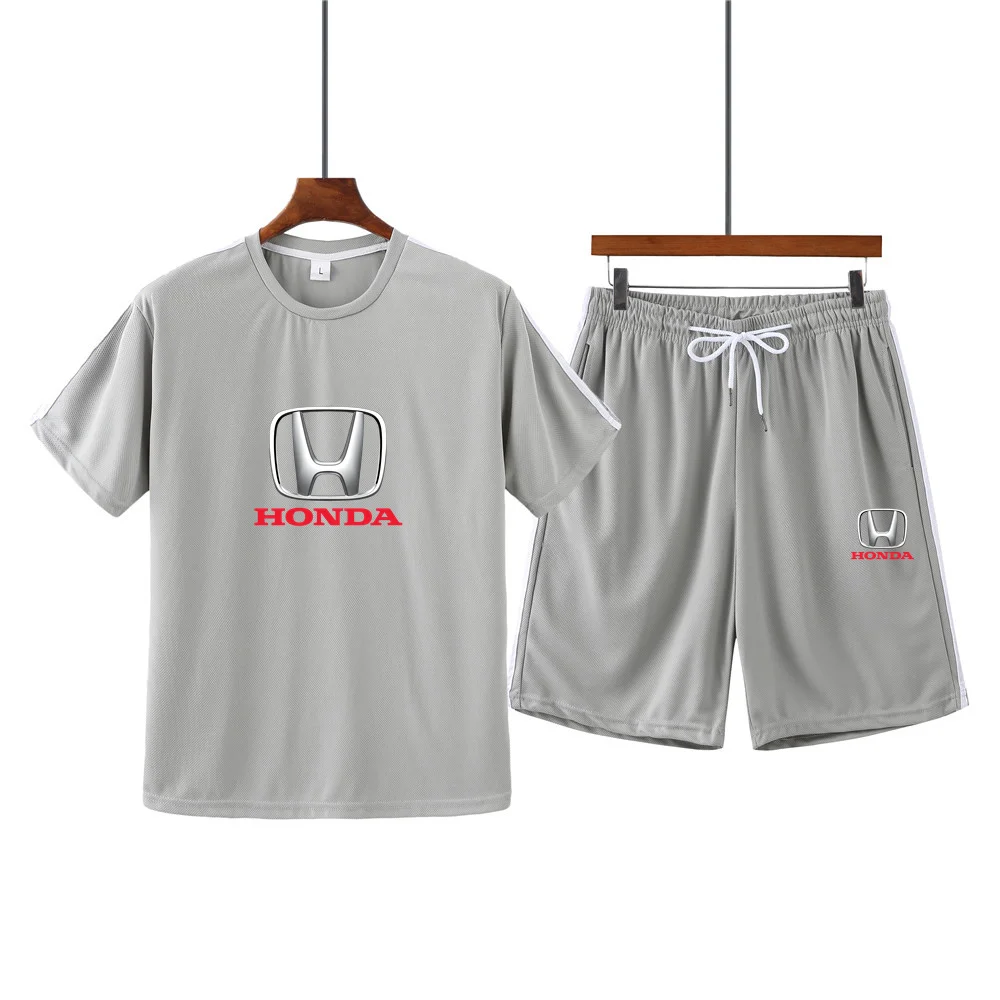 

Men's summer hot sale HONDA print round neck short sleeve + casual shorts sports running suit male MA28
