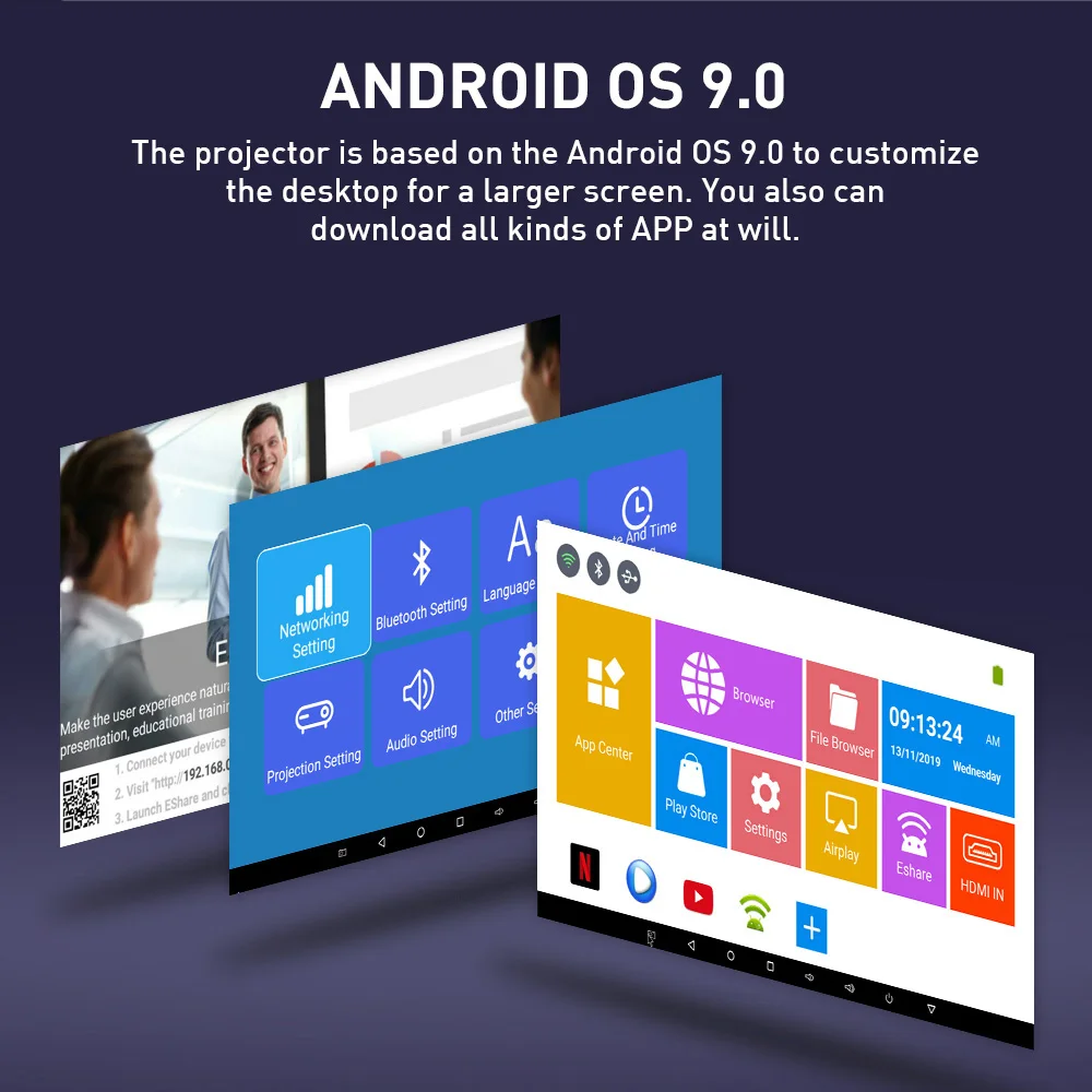 Цифровой мини-проектор P09 Android 9 0 2 Гб ОЗУ 32 ПЗУ Wi-Fi Bluetooth Miracast Airplay 4K домашний