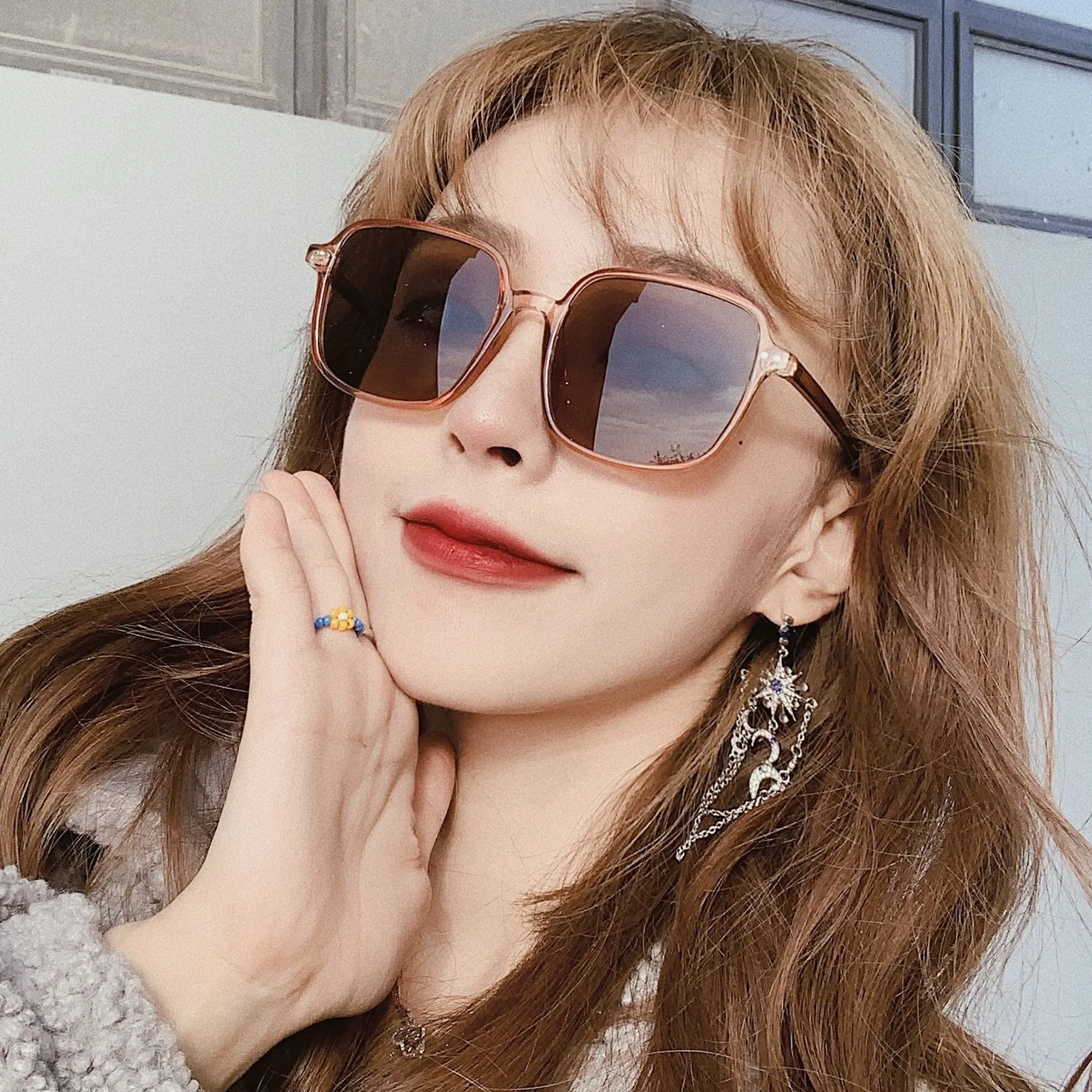 

WANGAIYAO new sunglasses trendy personality ins big frame sunglasses retro square thin sunglasses female fashion travel wild sun