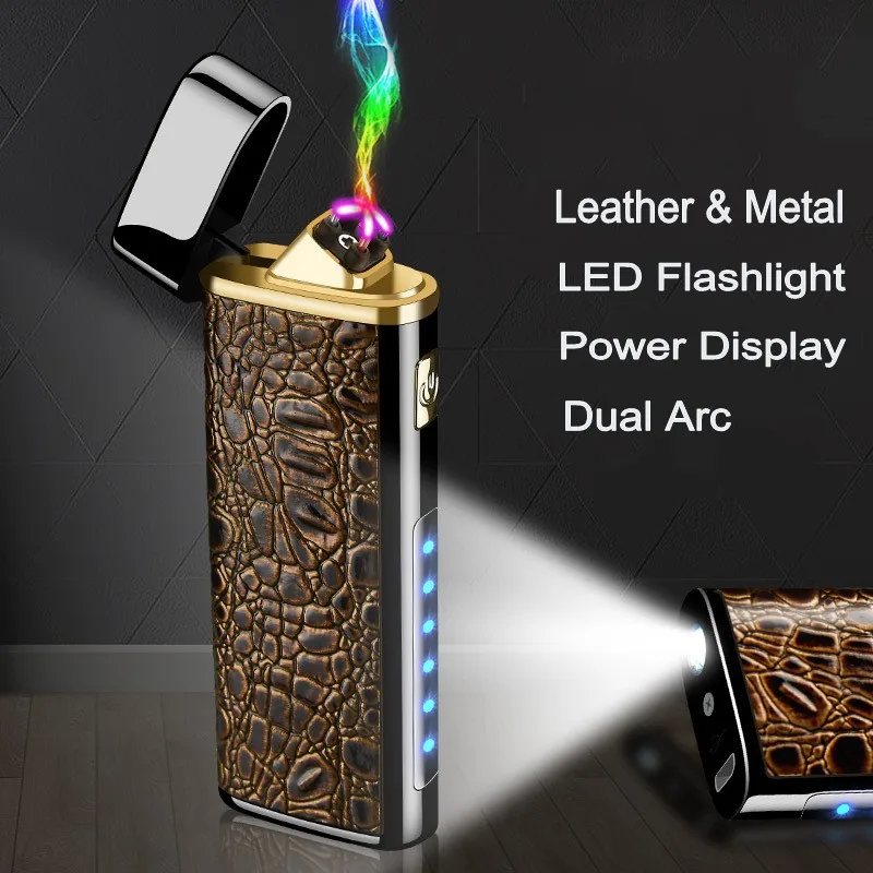 Роскошная кожаная плазменная Зажигалка 2020 светодиодный фонарик аккумуляторная