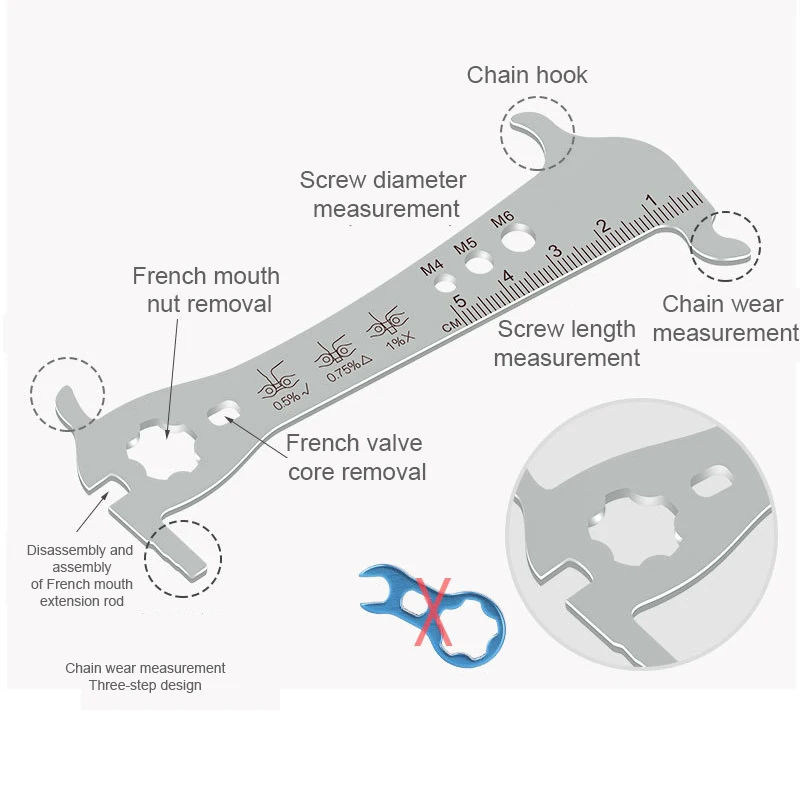 6 в 1 велосипедная цепь измеритель износ винт измерительная крюк из нержавеющей