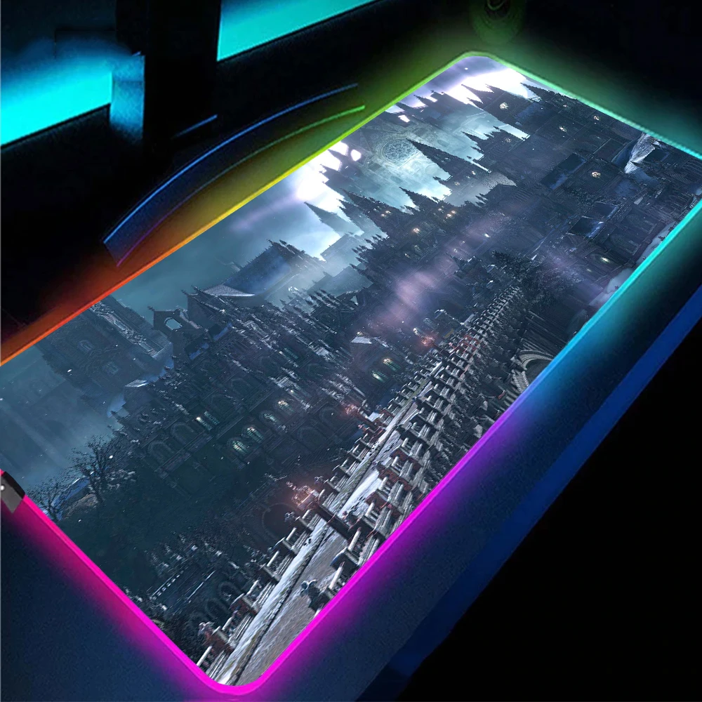 

City Purple Blue Anime Mouse Pad Rgb with Usb Interface Mouse Gaming Keyboards Accessories Gamer Led Backlit Mouse Pad Table Mat