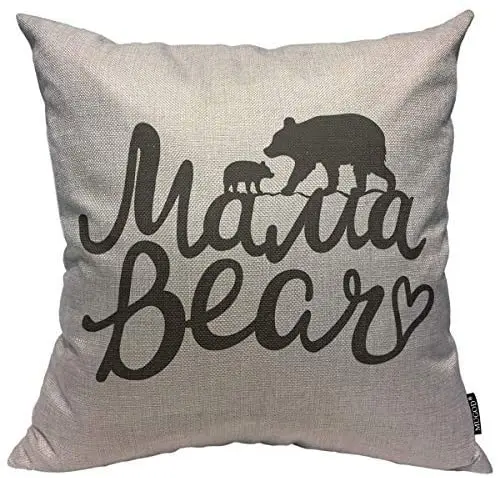 

Pooizsdzzz Throw Pillow Cover Lettering Quote Mama Bear Mother Bear Silhouette and Home Decorative Square Pillow