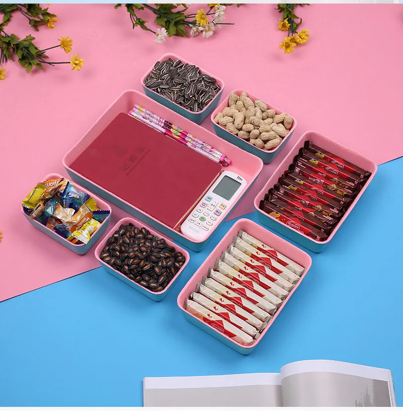 

7pcs one-piece storage box home storage, cosmetic storage box set, three colors