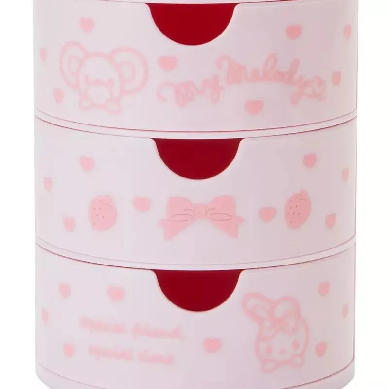 

4-layer Melody Three Drawers Flip Cover Storage Box Kitty Cat Make Up Organizer Jewerly Box Cartoon Plastic Container Pink Bins