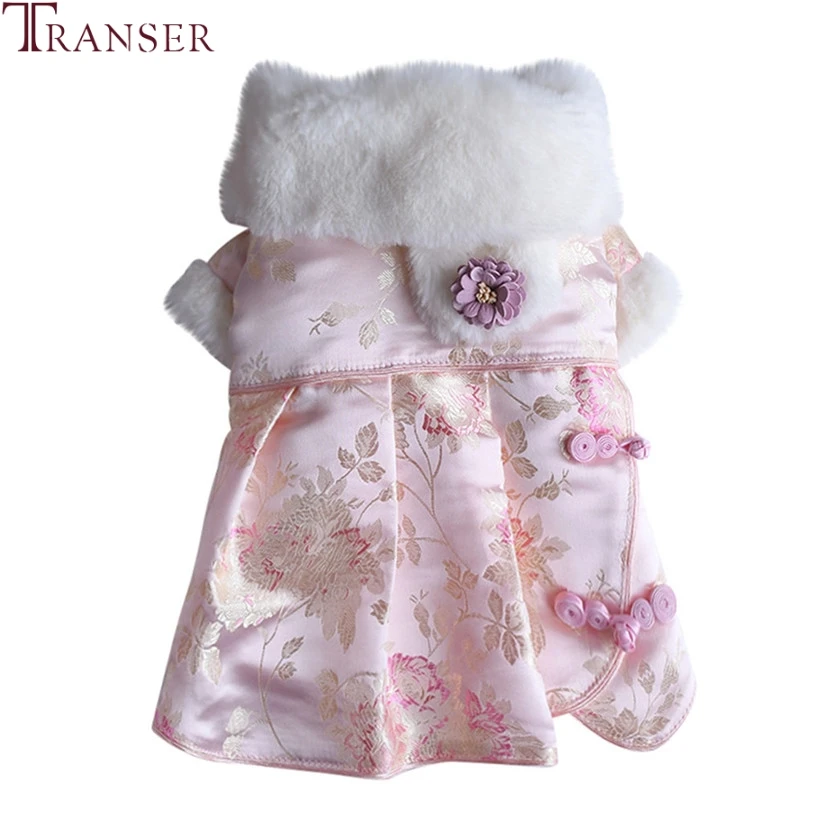 Transer, Ретро стиль, корейский стиль, флис, с отворотом, элегантное платье для собак, Зимняя Теплая Одежда для питомцев, цветочный узор, одежда для собак, вечерние, 9904