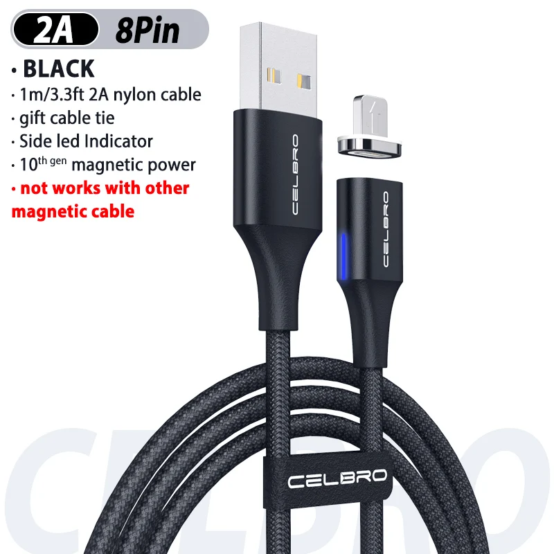 black for 8pin Магнитный usb-кабель для зарядки 5A/3A Tipe c mi cro Usb Cavo Magnetico быстрое зарядное устройство магнитный кабель для xiaomi mi a3 huawei - Цвет: black for 8pin