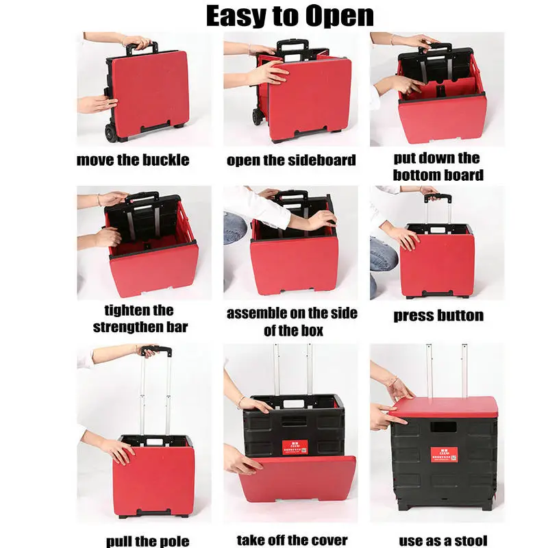 Бытовая тележка для покупок с резиновым колесом складная крышкой бытовая из