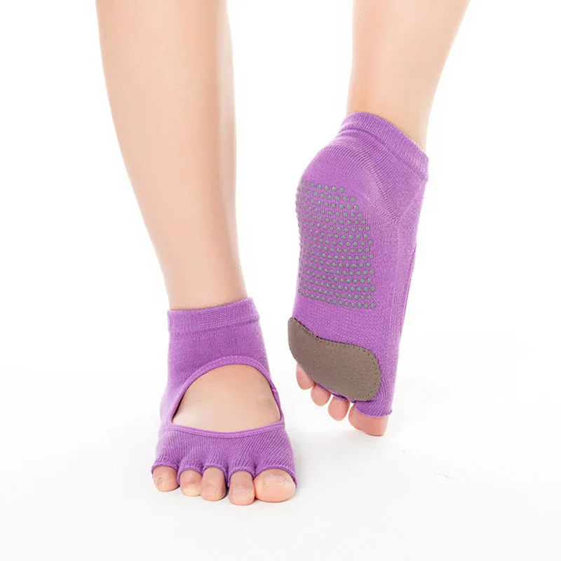 Женские танцевальные носки для йоги нескользящие пилатеса с полуноском дышащие