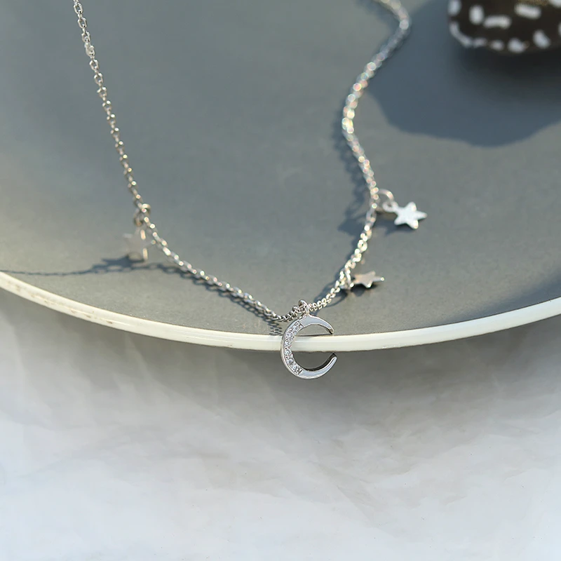 Женское серебряное ожерелье чокер с подвеской в виде Луны и звезды|Ожерелья| |