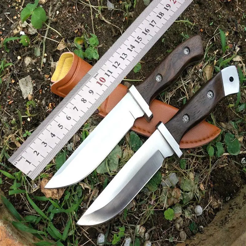 

High Hardness 7cr17mov Outdoor Multifunctional Folding Military Sand Self Defense Straight Knife Survival Leather Case Knife