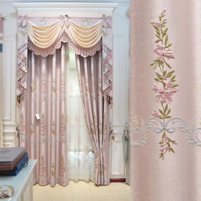 

European-style Chenille Large Flower Embossed Curtains Blackout Living Room Bedroom Luxury Atmospheric Curtains