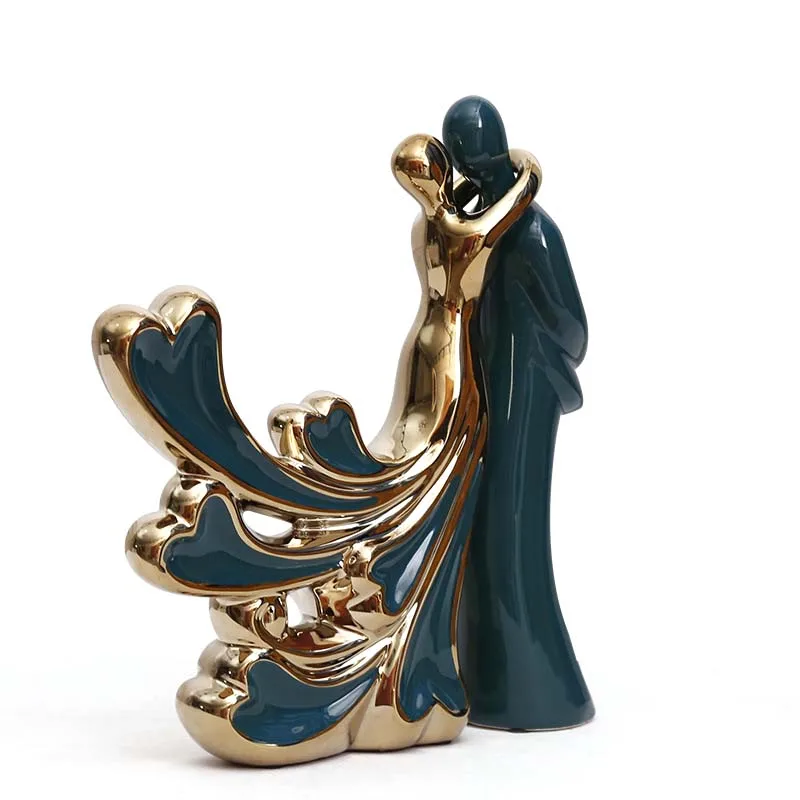 

Nordic Gold-plated Ceramic Couple Sculpture Desk Decoration Ornaments Wedding Gifts Decor Figurines Abtract Lover Statue Crafts
