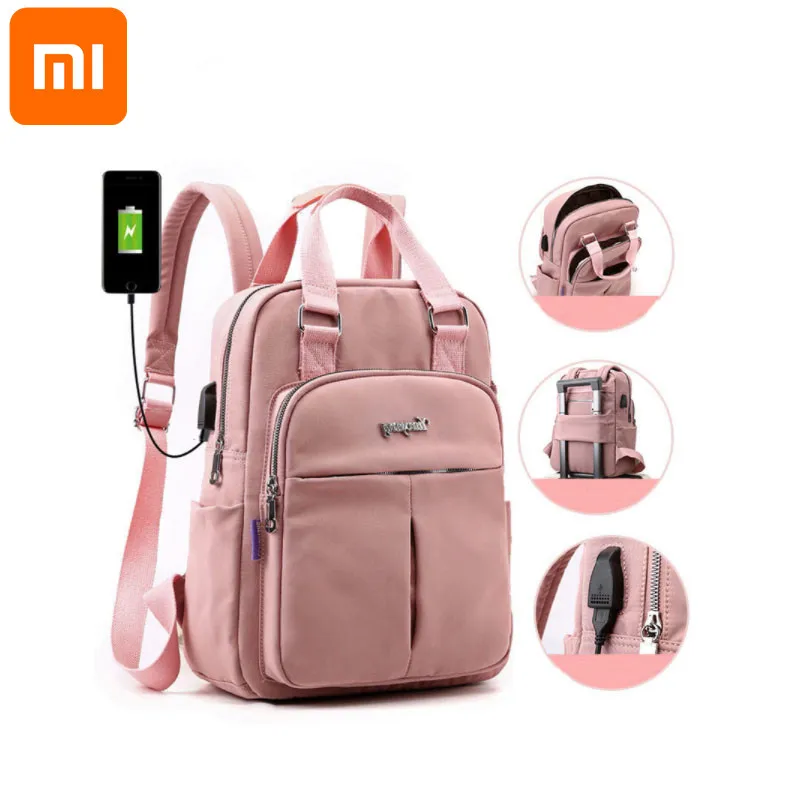 

New Solid Color Retro Style Business Backpack Men and Women School Students Computer Laptop USB Charging Bagpack For Xiaomi