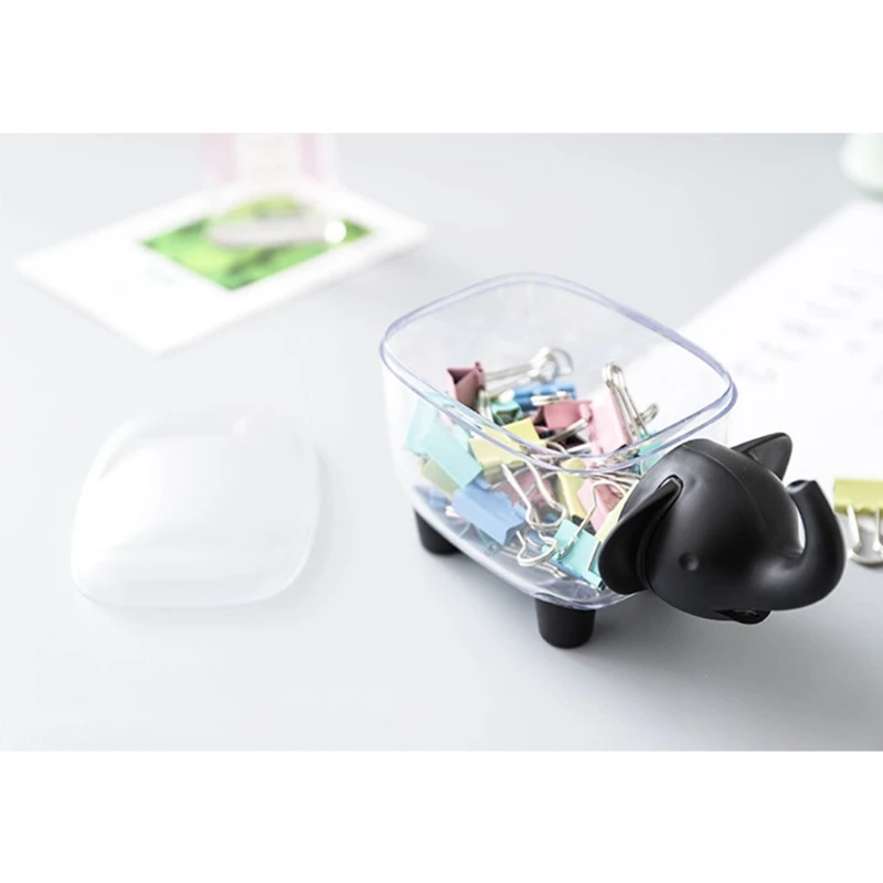 

Elephant Shape Toothpick Cotton Swab Organizer Clear Desktop Storage Box with Dustproof Lid Cover Household Office Decor