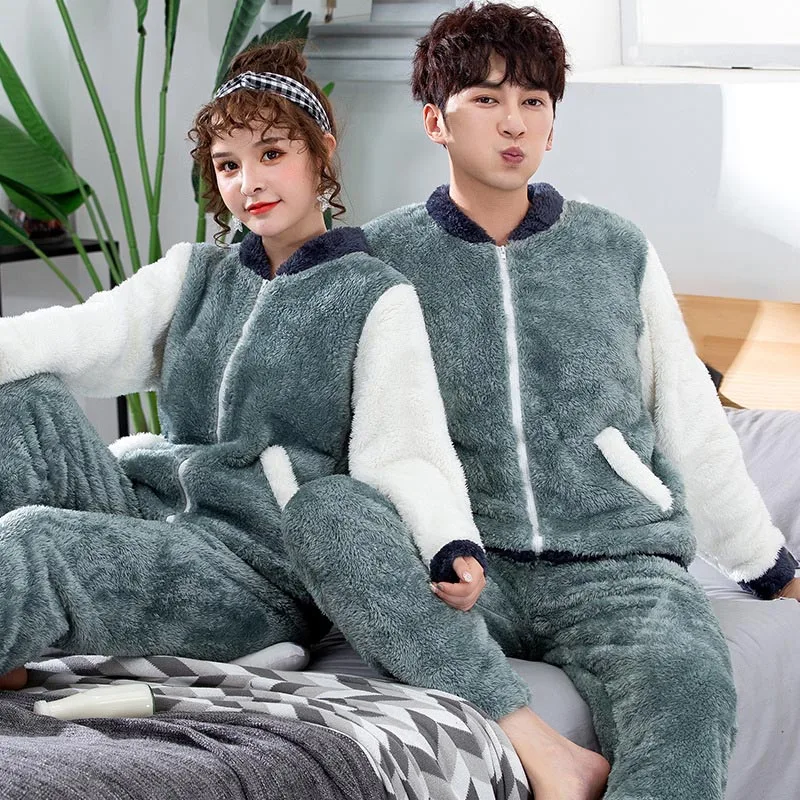 Парные пижамы теплая зимняя Домашняя одежда унисекс для взрослых и мужчин
