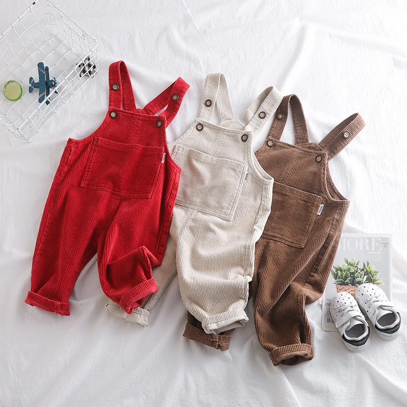 

12M-5T Candy Color Children Toddler Boys Kids Solid Overalls Suspender Trouser Casual Corduroy Baby Girl Bib Pants Solid Outwear