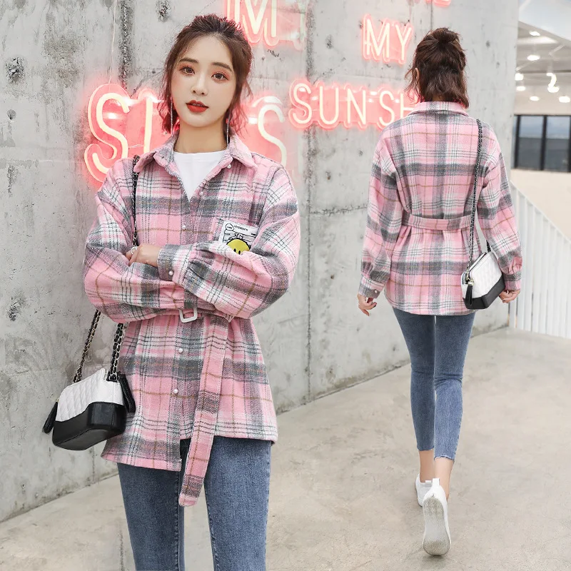 Женские толстые разделе блузки модная одежда с длинными рукавами клетчатая