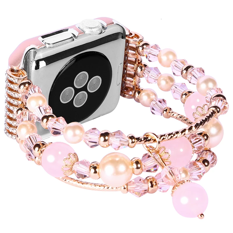 Ремешок из агата с рамкой для Apple watch series 5 4 3 2 1, эластичный браслет ручной работы из бисера, сменный ремешок на запястье 38 мм 42 мм