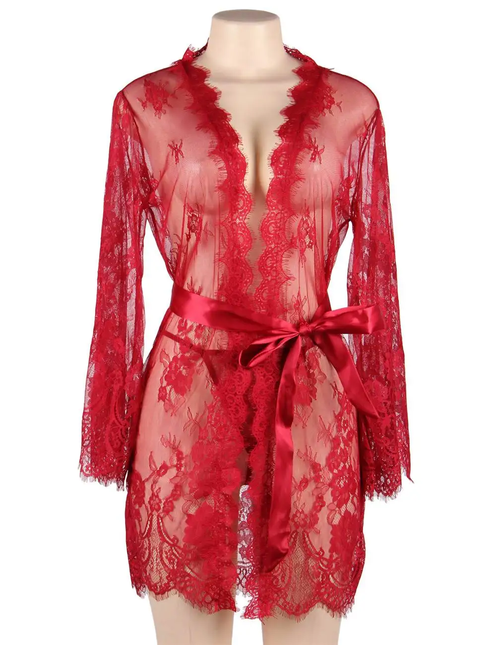 red lingerie Comeonlover Короткое мини сексуальное женское белье, черное, белое, кружевное, халат, ночная рубашка с длинным рукавом, Цветочный халат для сна RE80528 - Цвет: red lingerie