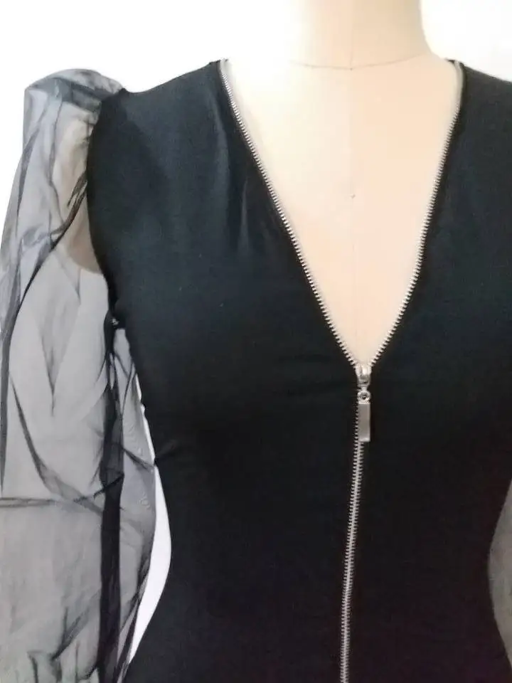 

2020 New Sexy Onesies Lace Puff Sleeve Women's Bodysuit Spring Polka Dot Vintage Bodycon Jumpsuit Tops Skinny Mesh Bodysuits