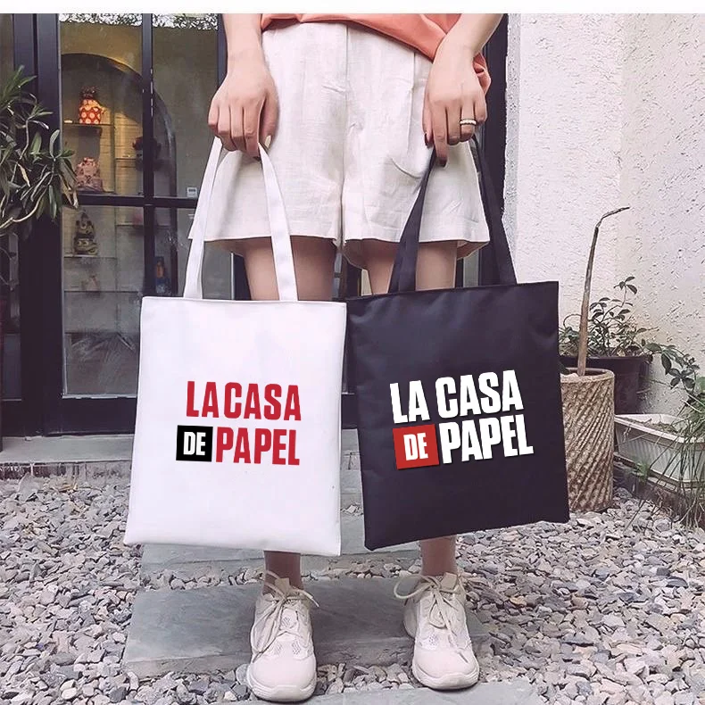 

La Casa De Papel Money Heist House of Paper Shopping Bag Women Canvas Tote Bags Printing Eco Bag Shopper Shoulder Bags