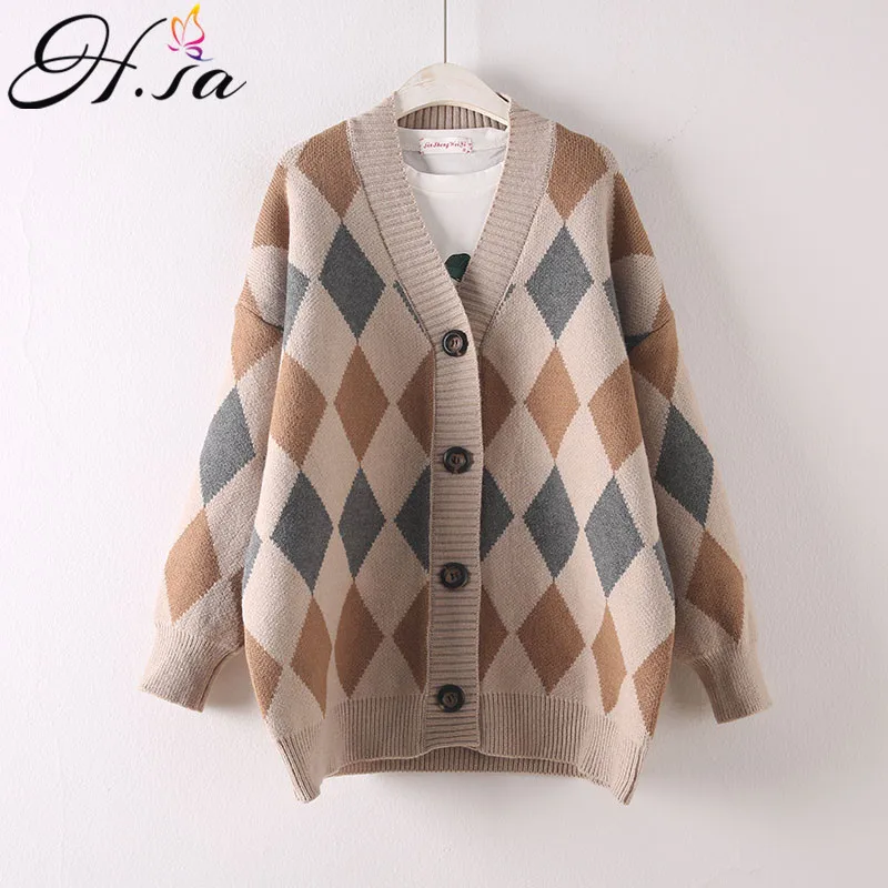 H.SA 2021 женский зимний свитер и кардиганы с v образным вырезом на пуговицах теплая