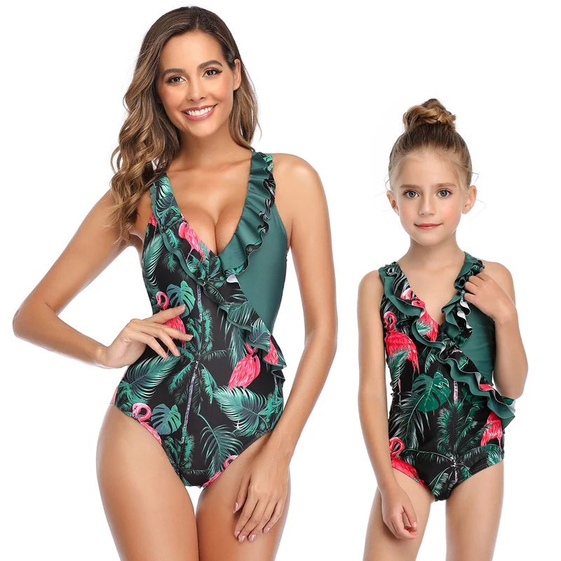 Новый сексуальный купальник с открытой спиной и V образным вырезом для мамы дочки