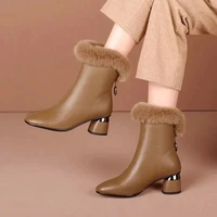 boots women faux leather shoes for winter boots plush shoes womens casual pu leather botas mujer female mid calf boots