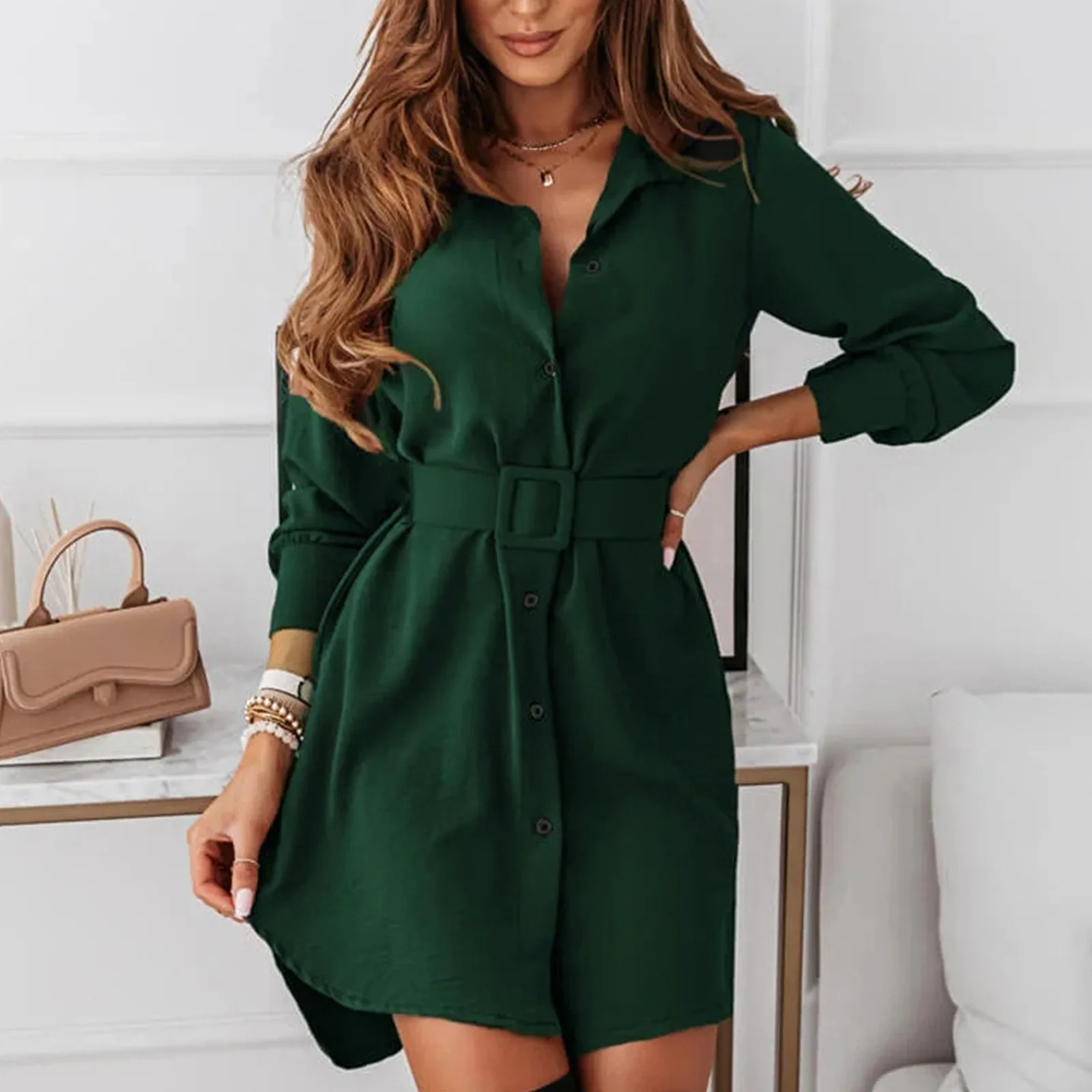 

Autumn Winter Dresses For Women 2021 Fashion Women Short Dress Long Sleeve Lapel Slim Casual Shirt Dress Vestidos De Mujer