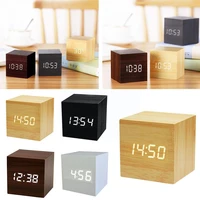 new qualified digital wooden led alarm clock wood retro desktop clock decor voice table function snooze glow control desk