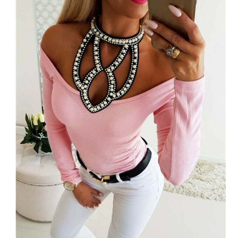 Женская футболка HIRIGIN с открытыми плечами и длинными рукавами Сексуальные