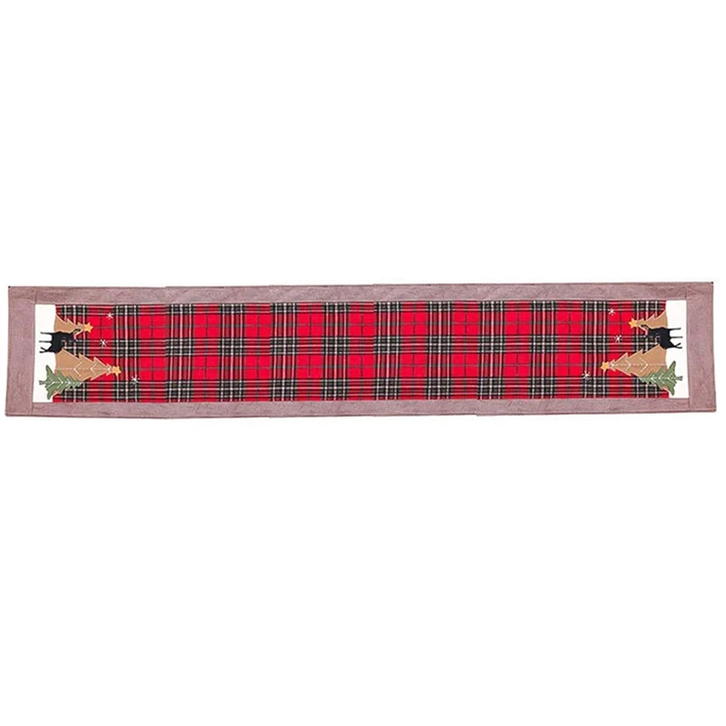 

Christmas Table Runner, 1.8M Double Layers Buffalo Plaid Decorative Table Linens Table Flag, Look Rustic Table Mat