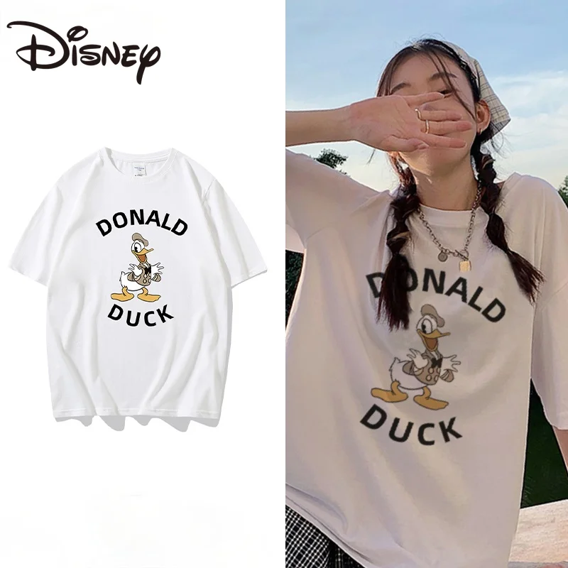 

Disney summer trendy all-match women's round neck bottom shirt in Donald Duck monogram print loose cotton short-sleeved T-shirt