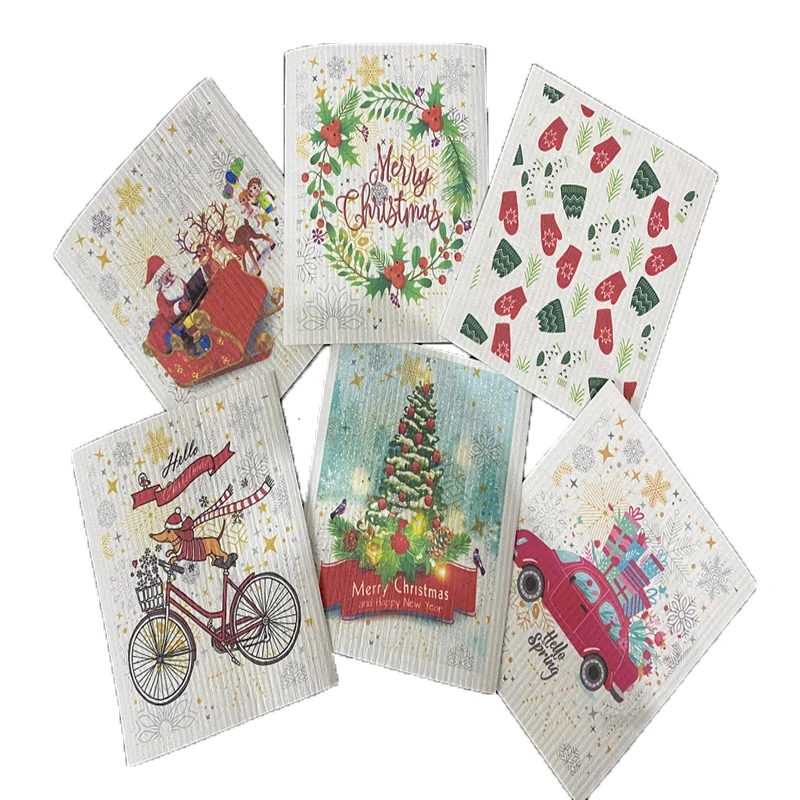 

Christmas patterns Clean cloth Super Absorbent Anti-grease Wiping Rags Wood pulp cotton dish cloth For home and kitchen
