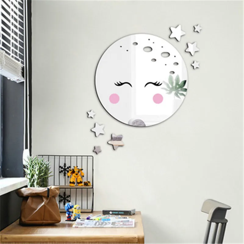 3D планета звезды Зеркальная Наклейка на стену домашний декор мультфильм улыбка
