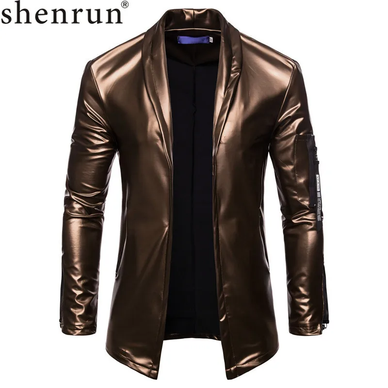 

Shenrun Men Blazers Elastic PU Leather New Fashion Suit Jacket Slim Fit Stage Costume Singer Host Dancer Nightclub Party Prom