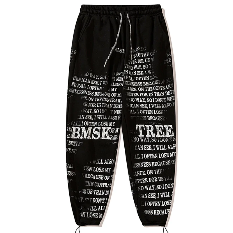 

Men Letter Printed Jogger Harajuku Elastic Waist Trousers Sweatpants Unisex Retro Oversized Cotton Baggy Cozy Black White Jogger