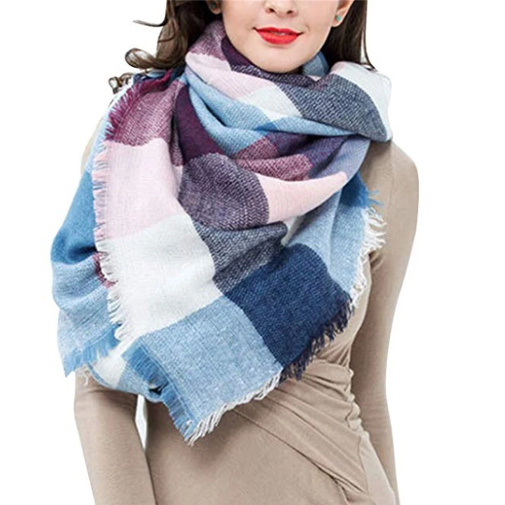 Модный женский клетчатый хлопковый кашемировый длинный шарф зимнее женское