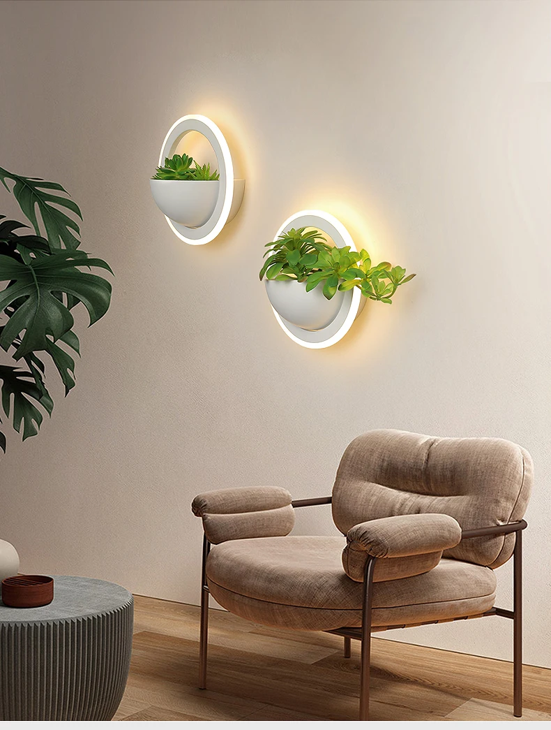 New LED Wall Lamp Round Acrylic Led Wall Lights Simulated Green Plants AC110~220V 10W For Hallway Porch Balcony Led Wall Sconce