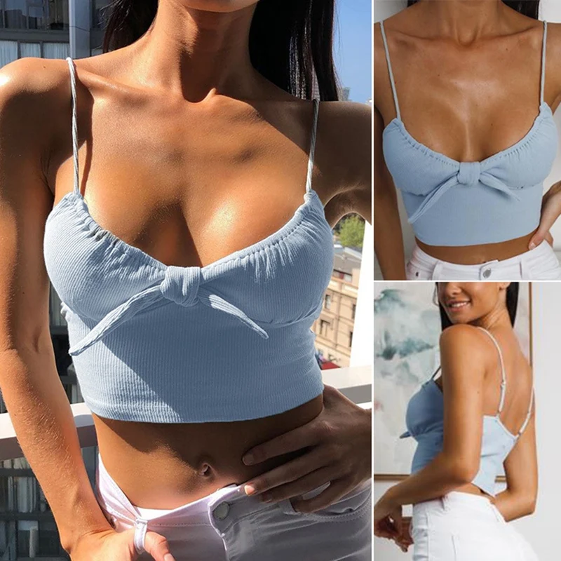 

Женская бандажная кофта с бантом, сексуальный узкий жилет с V-образным вырезом, синий