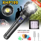2021, XHP199, мощный светодиодный фонарь с антибликовым покрытием, USB-зарядка, с босветильник светом COB, Водонепроницаемый IPX6 фонарь для охоты и кемпинга