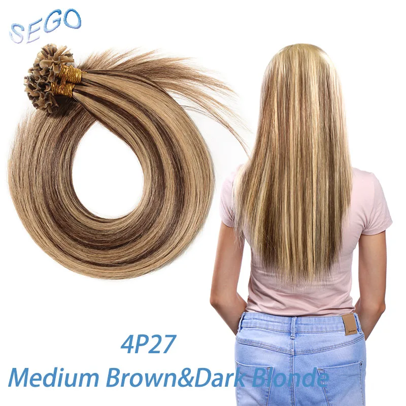 # P4/27 SEGO прямые 1" 18" 2" 22" 2" кератиновые капсулы, человеческие накладные волосы для ногтей с u-образной окантовкой, предварительно скрепленные волосы для наращивания 1 г/прядь 50 г - Цвет: # P4/27