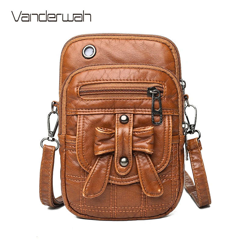 Женская кожаная сумка через плечо в стиле ретро однотонная Сумочка с бантом