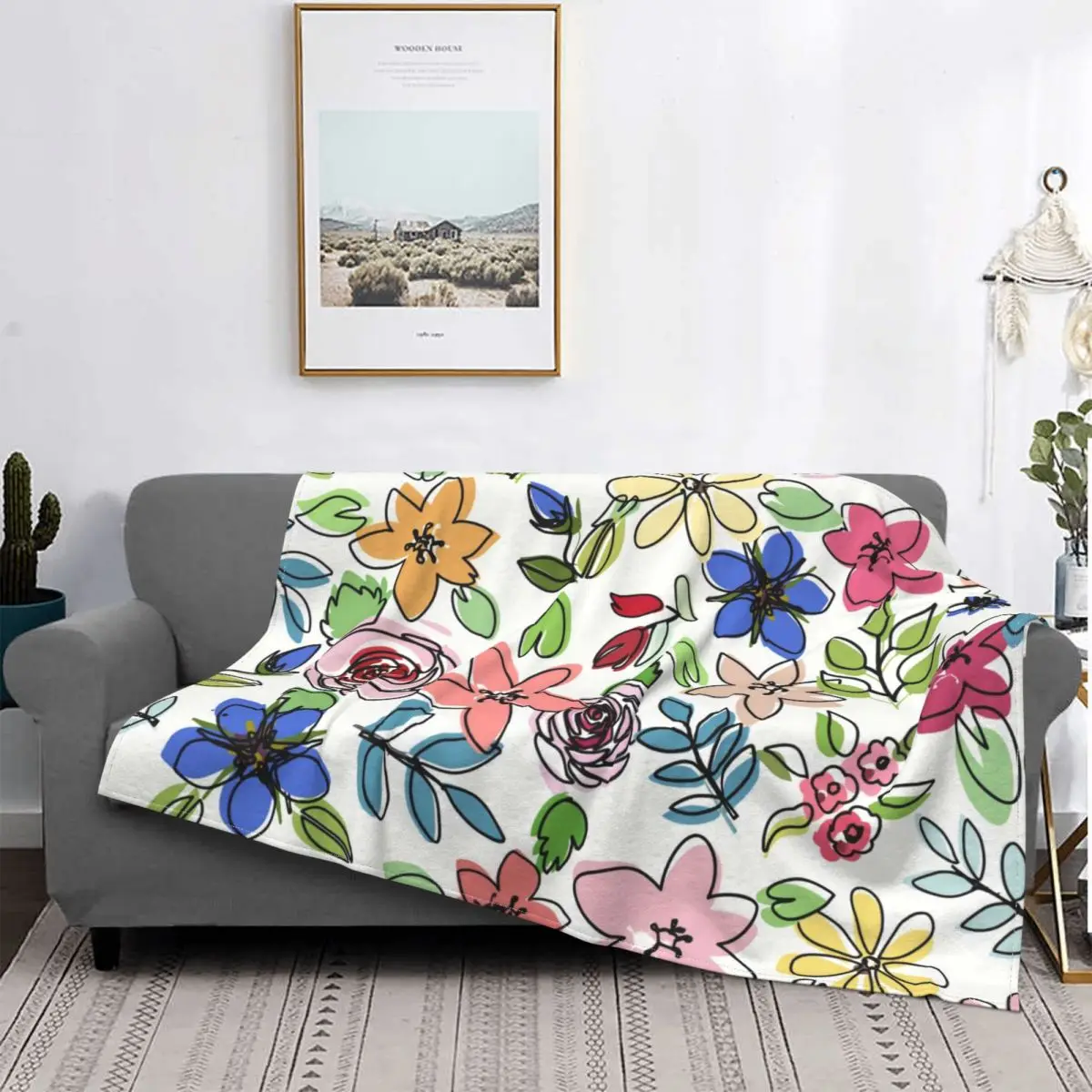 

Rose Flower Plant Blanket Plaid Modern Stitch Cotton Breathable Flannel Throw Blankets For Adult Bed Bedroom