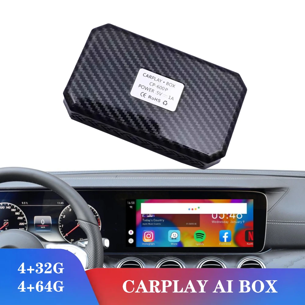 Carplay Ai Box Автомобильный мультимедийный плеер Новая версия 4 + 64G система Android
